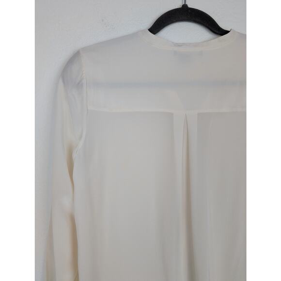 Vince Silk Shirt Blouse Hidden Button Sheer Stripe Classic Career Cream Size 4 - Picture 5 of 10